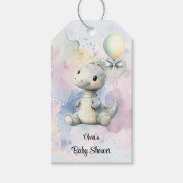 Pastelverf Splash Schattige dinosaurus Baby shower Cadeaulabel