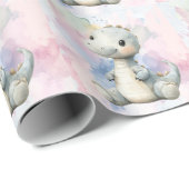 Pastelverf Splash Schattige dinosaurus Baby shower Cadeaupapier (Rol Hoek)