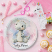 Pastelverf Splash Schattige dinosaurus Baby shower Papieren Bordje (Feest)
