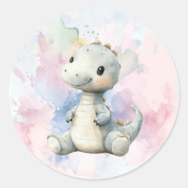 Pastelverf Splash Schattige dinosaurus Baby shower Ronde Sticker