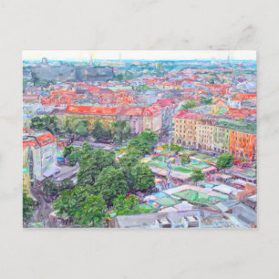Pastelverf van de Viktualienmarkt van München. Briefkaart