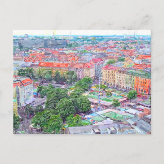 Pastelverf van de Viktualienmarkt van München. Briefkaart (Voorkant)