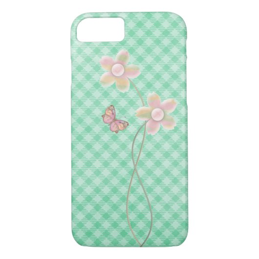 pastelvlinder en bloem op groen gekleurd Case-Mate iPhone case (Achterkant)
