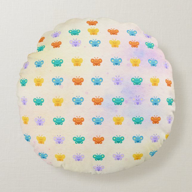 Pastelvlinder Rond Kussen (Voorkant)