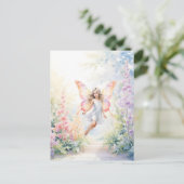  pastelvlinderfee in Flower Garden Briefkaart (Staand voorkant)