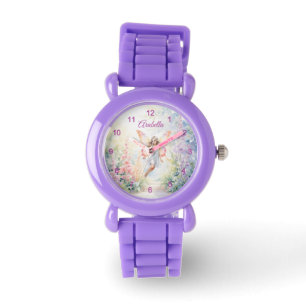  pastelvlinderfee in Flower Garden Horloge