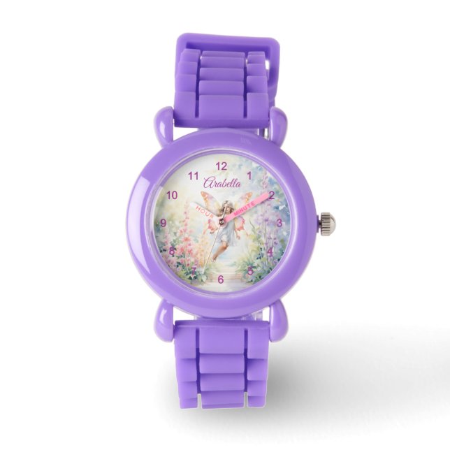  pastelvlinderfee in Flower Garden Horloge (Voorkant)