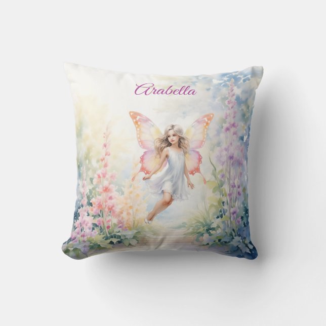  pastelvlinderfee in Flower Garden Kussen (Voorkant)