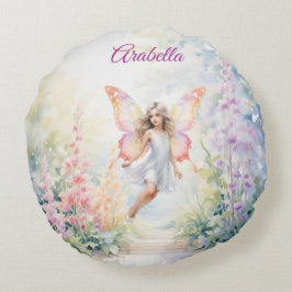 pastelvlinderfee in Flower Garden Rond Kussen