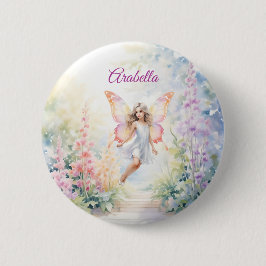 pastelvlinderfee in Flower Garden Ronde Button 5,7 Cm