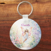  pastelvlinderfee in Flower Garden Sleutelhanger (Voorkant)