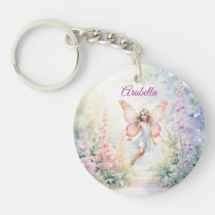  pastelvlinderfee in Flower Garden Sleutelhanger