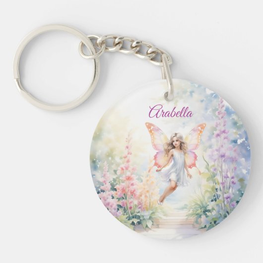  pastelvlinderfee in Flower Garden Sleutelhanger (Voorkant)