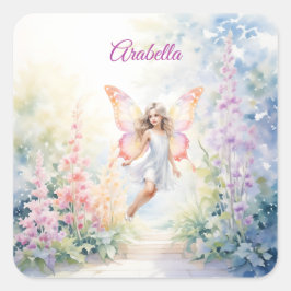 pastelvlinderfee in Flower Garden Vierkante Sticker