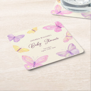 Pastelvlinders Roze Paarse Baby shower Kartonnen Onderzetters