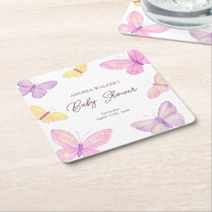Pastelvlinders Roze Paarse Baby shower Kartonnen Onderzetters