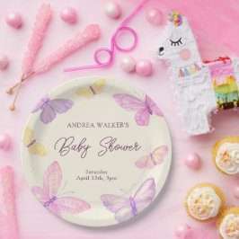 Pastelvlinders Roze Paarse Baby shower Papieren Bordje