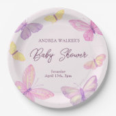 Pastelvlinders Roze Paarse Baby shower Papieren Bordje (Voorkant)