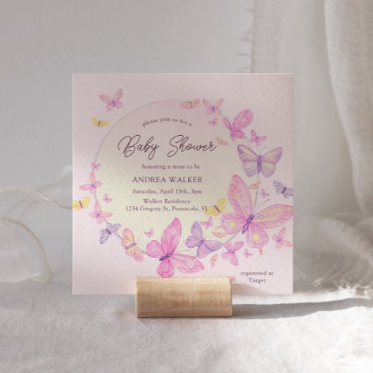 Pastelvlinders Roze Paarse Elegant Baby shower Kaart