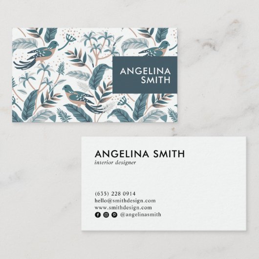 Pastelvogels tropisch bloemmotief minimalistisch visitekaartje (Voorkant / Achterkant)