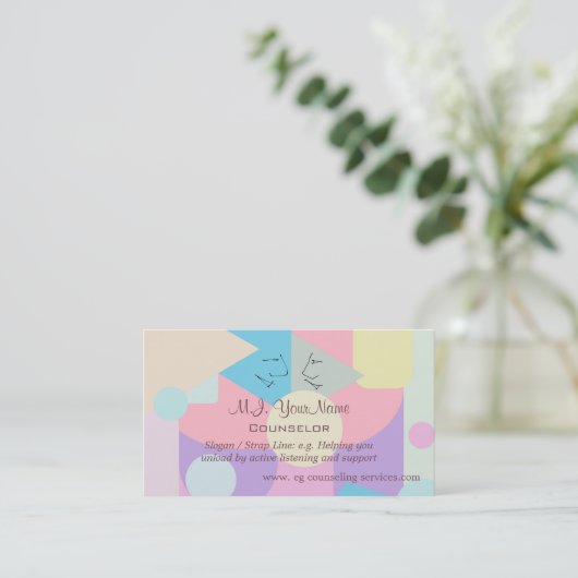 Pastelvormen van persoonlijke adviseurs in collage visitekaartje (Staand voorkant)