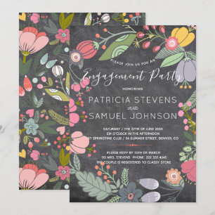 Pastelweide krans krijtbord verlovingsfeest kaart