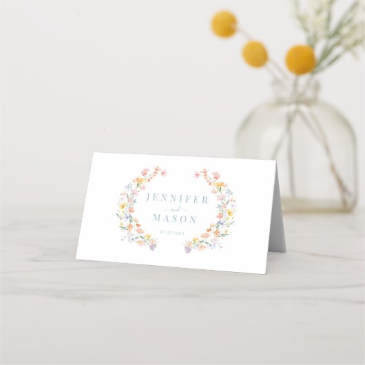Pastelweide Wild Flower Spring Wedding Plaatskaartje (Achterkant)