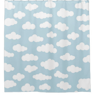 Pastelwolken, asthetisch blauw en wit douchegordijn