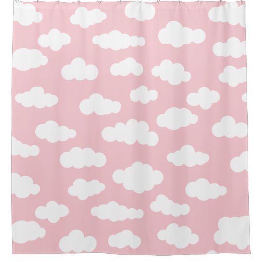 Pastelwolken, asthetisch wit en roze meisje douchegordijn (Voorkant)