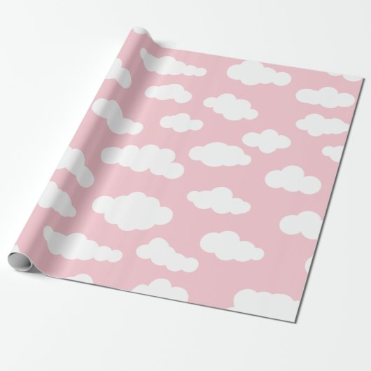 Pastelwolken: asthetische witte en roze kunst cadeaupapier (Uitgerold)