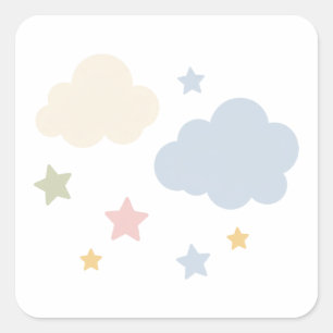 Pastelwolken en Sterren Baby Shower Vierkante Sticker