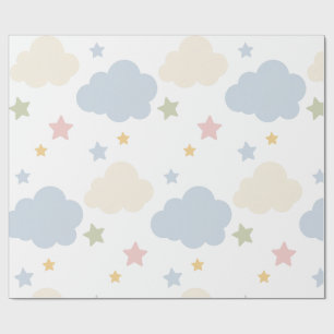 Pastelwolken en sterren babyshower cadeaupapier