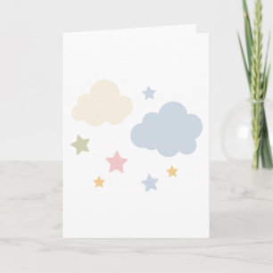 Pastelwolken en sterren babyshower kaart