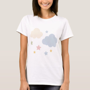 Pastelwolken en sterren babyshower t-shirt