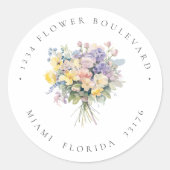 Paster bloemen Boeket Botanisch Retouradres Ronde Sticker (Voorkant)