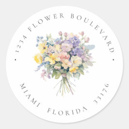 Paster bloemen Boeket Botanisch Retouradres Ronde Sticker