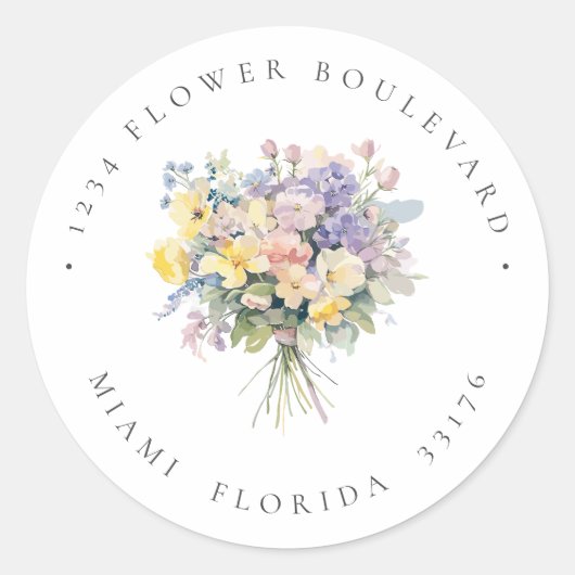 Paster bloemen Boeket Botanisch Retouradres Ronde Sticker (Voorkant)