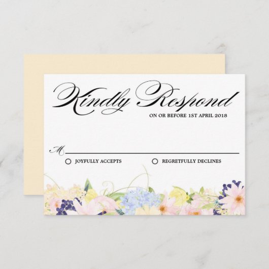 Paster Spring Flowers Wedding RSVP Kaart (Voorkant / Achterkant)