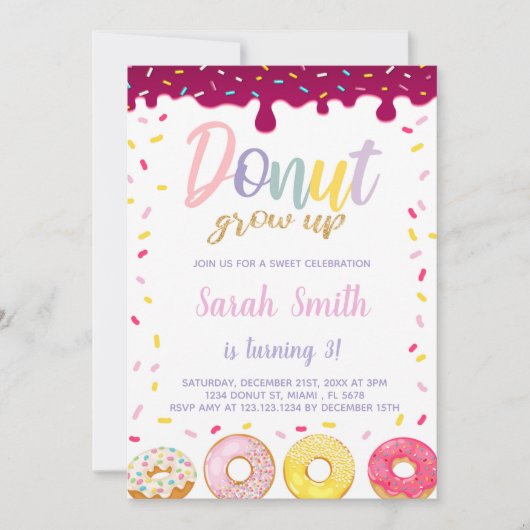Pastil Color Donut Birthday Invitations Kaart (Voorkant)