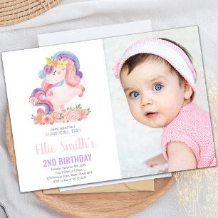 Pastil Color Unicorn Birthday Invitations w foto Kaart
