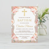 pastkoraal Floral Gold Cross-Girl Baptisme Kaart (Staand voorkant)