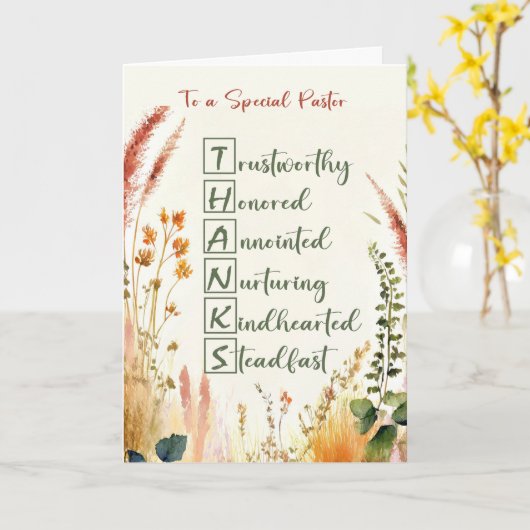 Pastor Appreciation Day Acrostic Words Wildflowers Kaart (Gele Bloem)