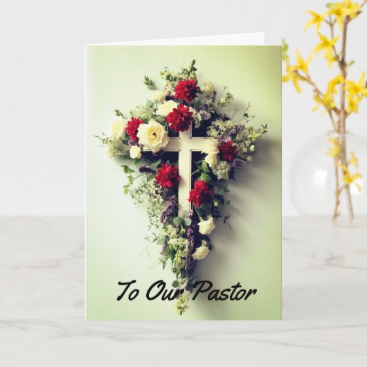 Pastor Appreciation Kaart met Flowered Cross (Gele Bloem)