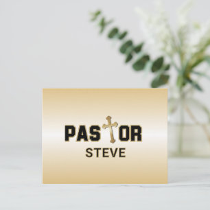 Pastor Black Gold Cross gepersonaliseerd Briefkaart