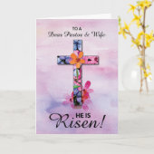 Pastor en vrouw Pasen Hij is de Risen Cross Flower Kaart (Gele Bloem)