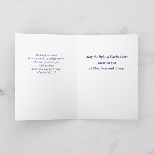 Pastor Kerst Zegeningen Manger op Blauw Kaart (Binnen)