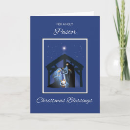 Pastor Kerst Zegeningen Manger op Blauw Kaart