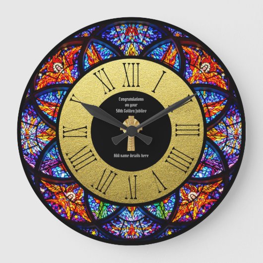 Pastor Priest Ordination Jubileum Glas in lood Grote Klok (Voorkant)