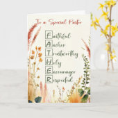 Pastor Religious Vaderdag Acrostic Words Kaart (Gele Bloem)