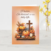 Pastor Thanksgiving met Cross Pumpkin en Candle Kaart (Gele Bloem)